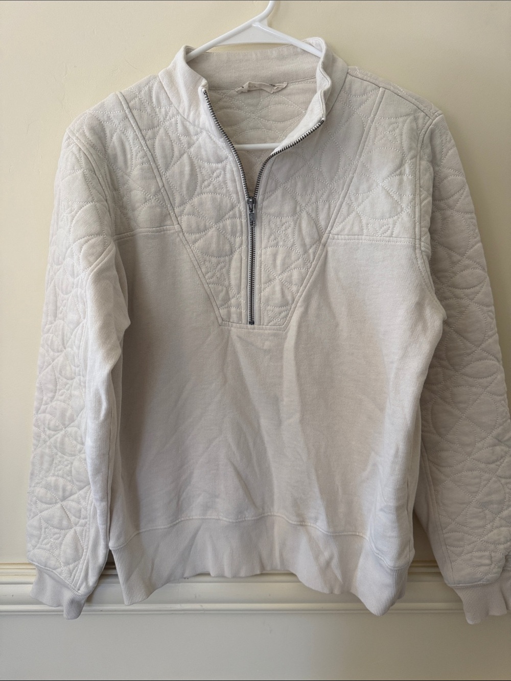 LUCKY BRAND Comfy Ivory Quilted Pullover Sweatshirt  Small Lounge Wear Travel